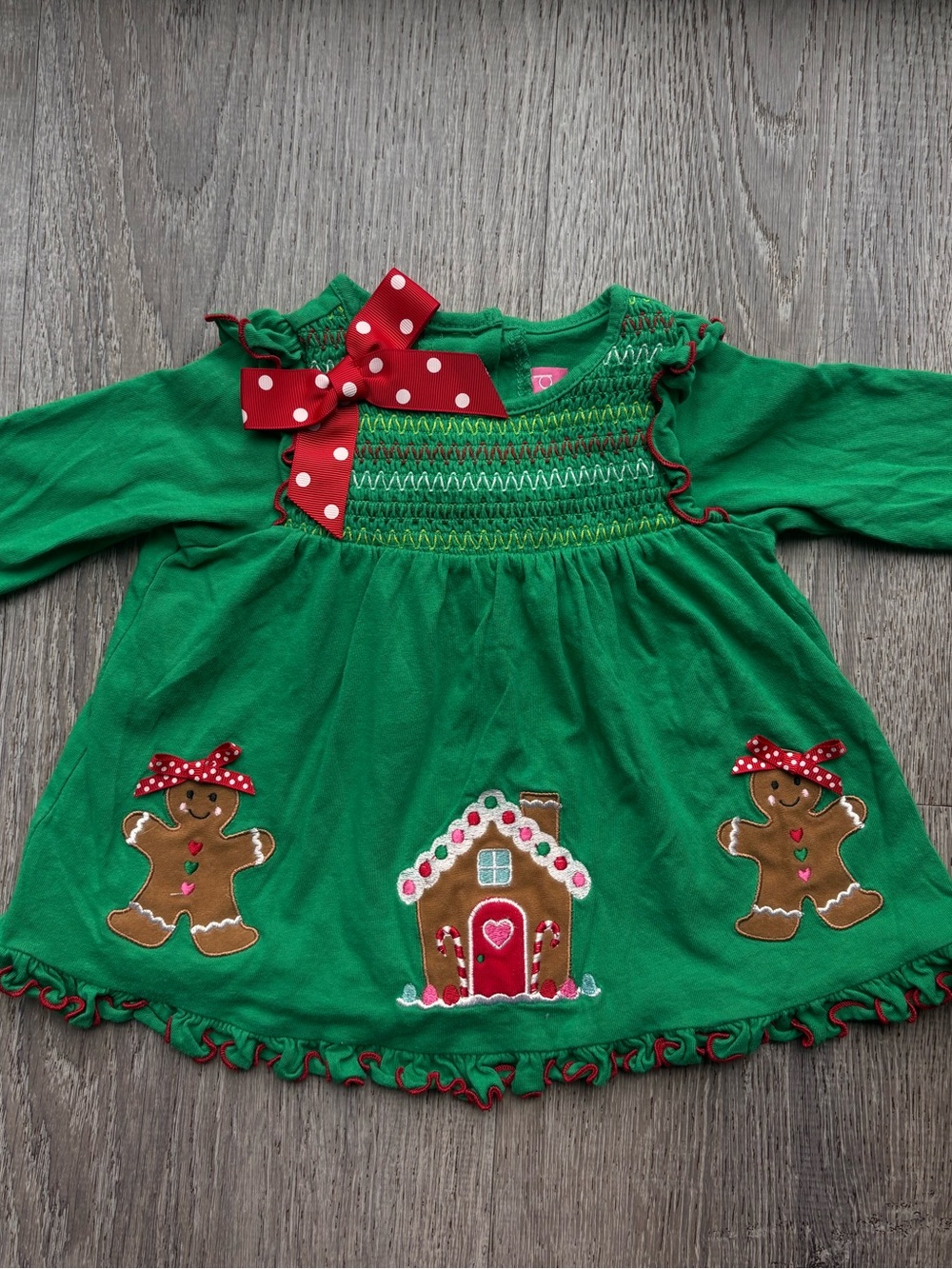 Good Lad Green Dress with Red Polka Dot Bow
